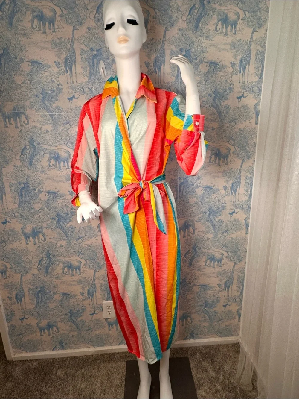 Preppy Multicolor Tie-Waist Maxi Dress - Bright Stripe